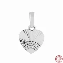 Настоящее серебро 925 проба двойной ряд Ясно CZ вентилятор любви подвеска Талисман из бусин ручной работы Fit PANDORA Подвески для женщин Jewelry FL772