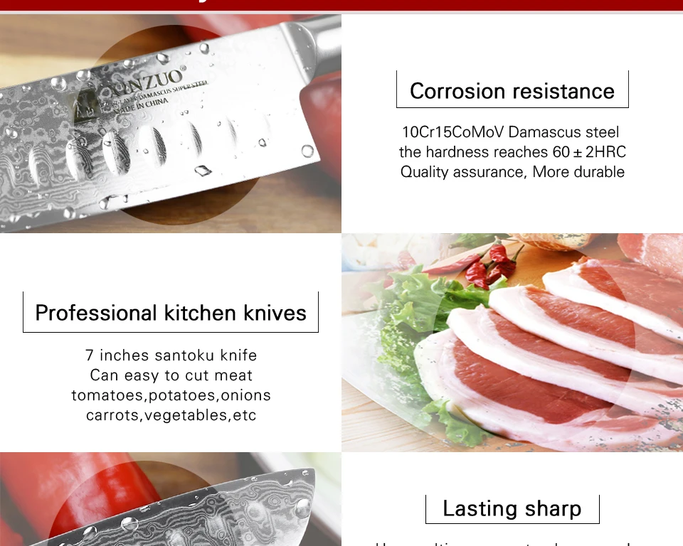XINZUO 7 "дюймов Santoku Ножи японский Дамаск Кухня Ножи высокоуглеродистой Нержавеющая сталь нож gyuto повара Pakkawood ручки