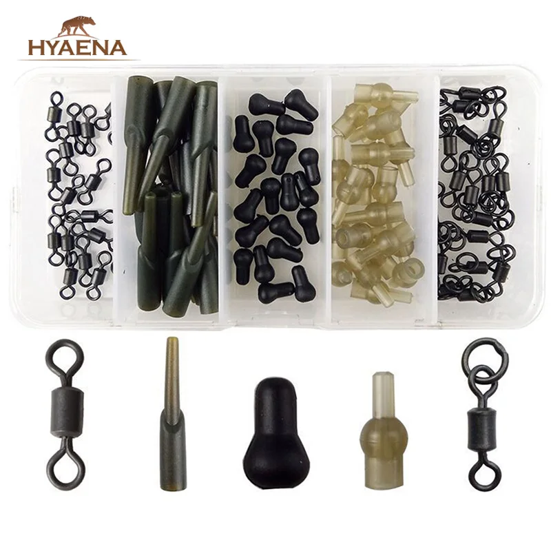 

Hyaena 100pcs/Box Carp Fishing Accessories Kit Rubber Run Rig Matte Black Rolling Swivels Connector For Carp Fishing