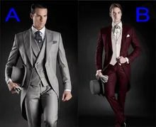2016 Custom Made Groom Tuxedos Groomsmen Morning Style 10 Style Peak Lapel Groomsman Men’s Wedding Suits (Jacket+Pants+Tie+Vest)