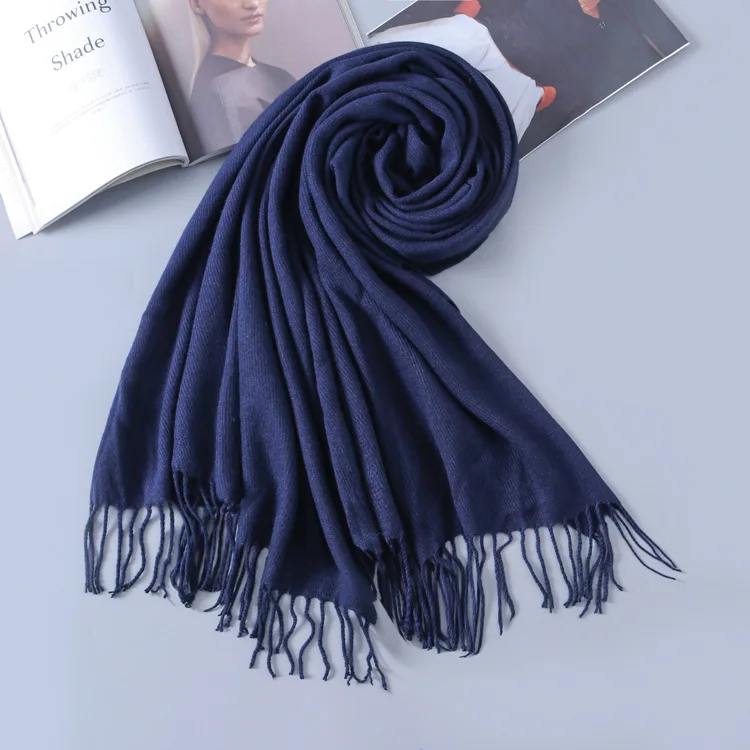 [Lakysilk] зимний клетчатый кашемировый шарф, женское пончо, женские теплые шарфы и шали, Дамский роскошный брендовый хиджаб, шарф из пашмины черного цвета - Цвет: Тёмно-синий