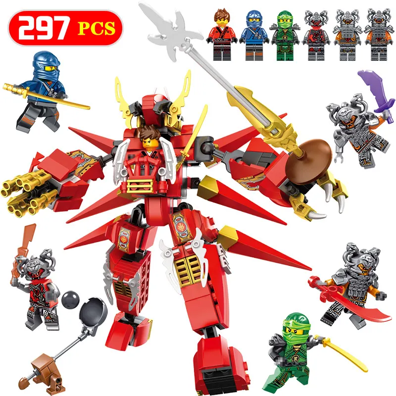 

297PCS Ninjago movies Kay Mech Flame Samurai Compatible LegoINGLY Jay Blunck Red Robot Model Building Blocks Bricks Kids Toys