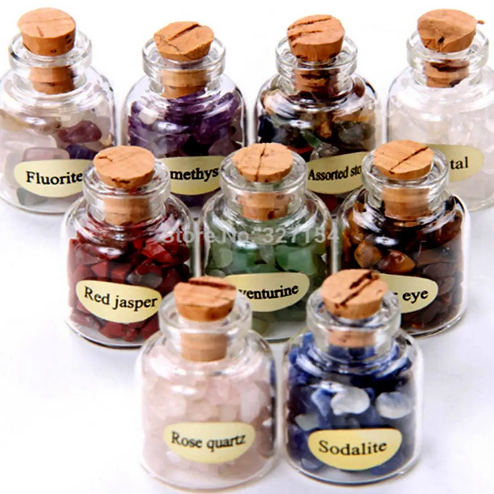 9 шт. мини бутылочки с полудрагоценными камнями Natural Crystal Healing Tumbled Stones Reiki Wicca