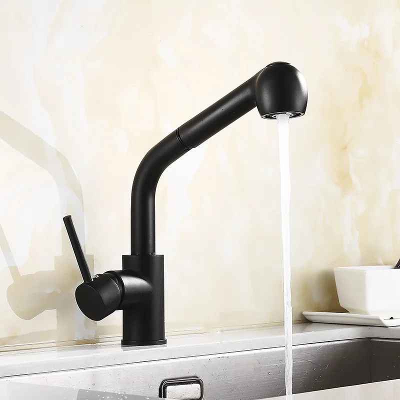 Contemporary Kitchen Pull Out Faucets Black Mixer Taps Sink Swivel Hot and Cold Water Taps Single Handle Deck Mounted ZR393 Contemporary Kitchen Pull Out Faucets Black Mixer Taps Sink Swivel Hot and Cold Water Taps Single Handle Deck Mounted ZR393