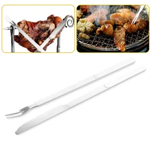 2PCS Stainless Steel BBQ Knife Fork Camping Grilling Handle Beef Tool Set Outdoor Barbecue Knife Fork BBQ Tool Kitchen Gadget