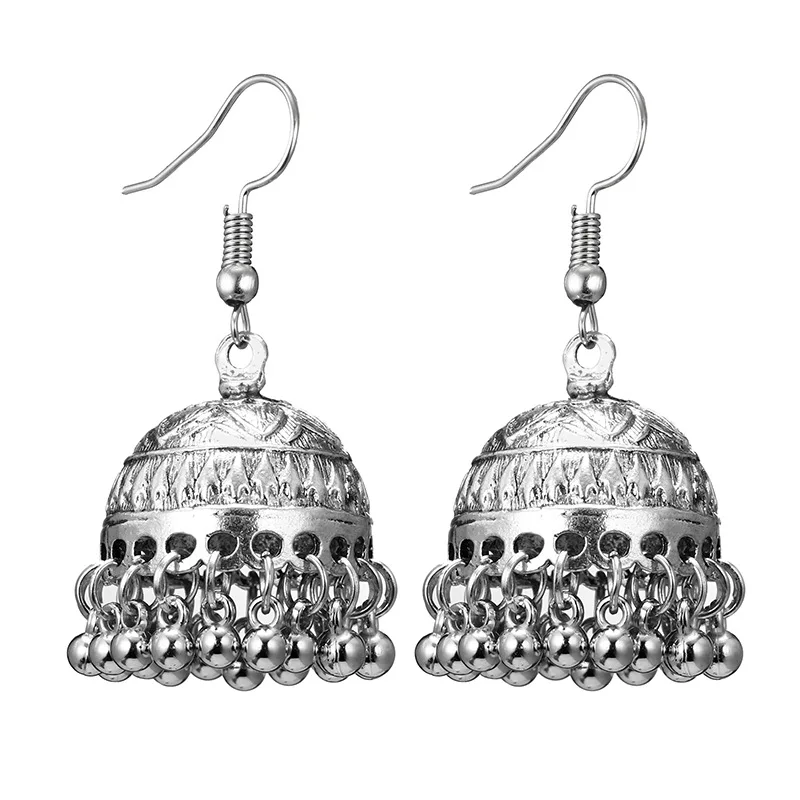 

Indian Jhumka Gypsy Jewelry Sliver Color Boho Vintage Ethnic Womens Earrings Hollow Water Drop Earrings For Women 2019 AE628