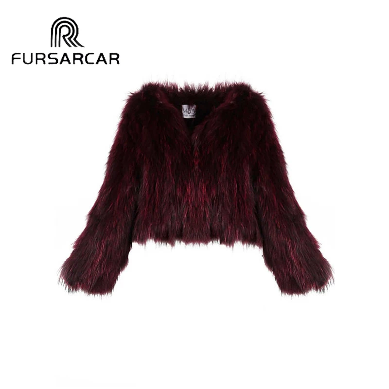 FURSARCAR New Women's Real Fur Coats Short Style Genuine Leather Raccoon Fur Jacket Natural Natural Fur Female Coat