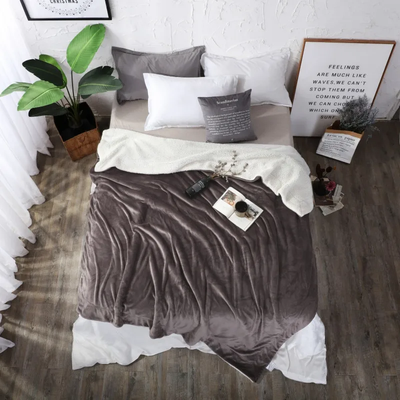 Dark Gray Bedding Blanket Solid Color Thick Polyester Fiber Blanket