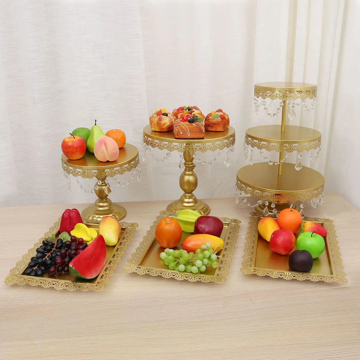 

6pcs/set Gold Mirror Surface Wedding Dessert Tray Cake Stand Wedding Party Birthday Decoration Pan Cake Cookies Display