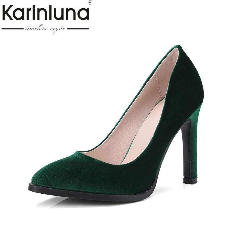 Karinluna Top Quality Big Size 34-43 Velvet Thin High Heels Spring Shoes Women Pumps Sexy Pointed Toe Party Wedding Shoes Woman Karinluna Top Quality Big Size 34-43 Velvet Thin High Heels Spring Shoes Women Pumps Sexy Pointed Toe Party Wedding Shoes Woman