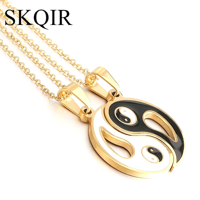 

2PCS White Black Enamel China YinYang Pendant Necklace Chinese Tai Chi Collares for Health Magnetic Creative Jewelry Hombre Gift