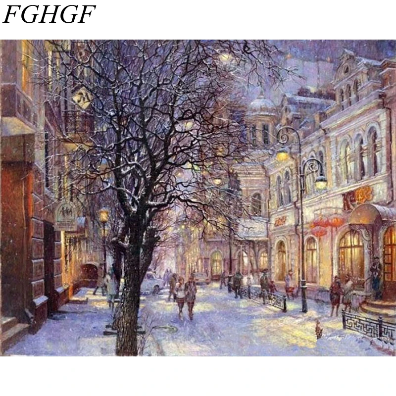

FGHGF Frameless Snow House Acrylic Picture DIY Painting By Numbers Hand Painted Oil Painting On Canvas For