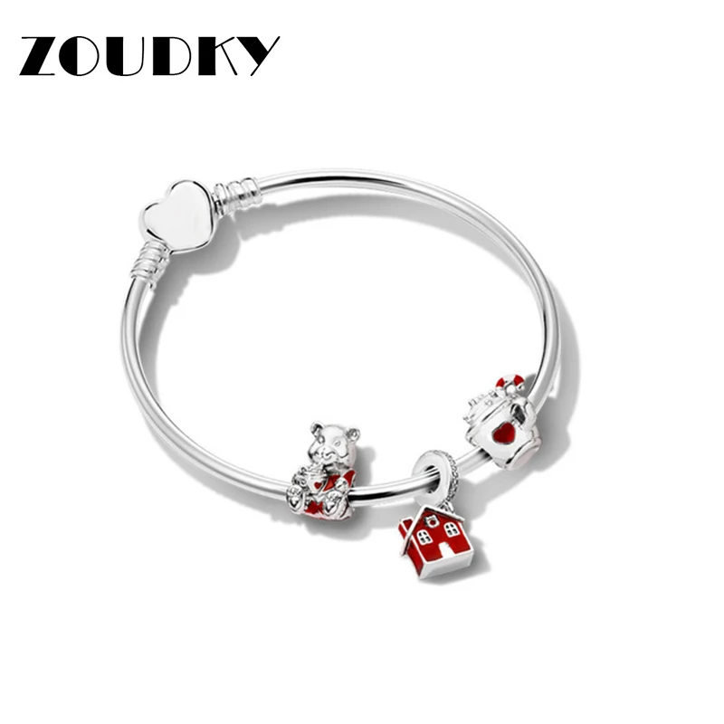 

ZOUDKY 100% 925 Sterling Silver Warm Holiday Bracelet Set Fit DIY Bangle Original Woman Fashion Jewelry Children's Gift