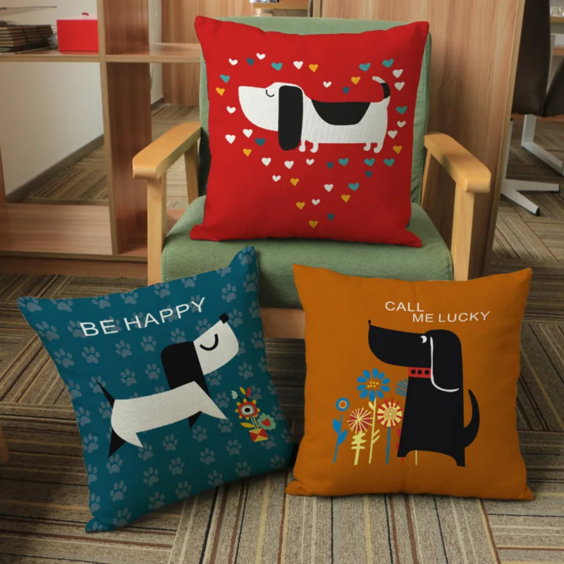 Sederhana Kreatif Animasi Lucu Anjing Katun Linen Bantal Kartun