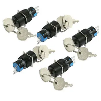 

5 Pcs Panel Mount SPDT 2 Position Round Key Lock Push Button Switch AC 250V 5A LA16 11Y2