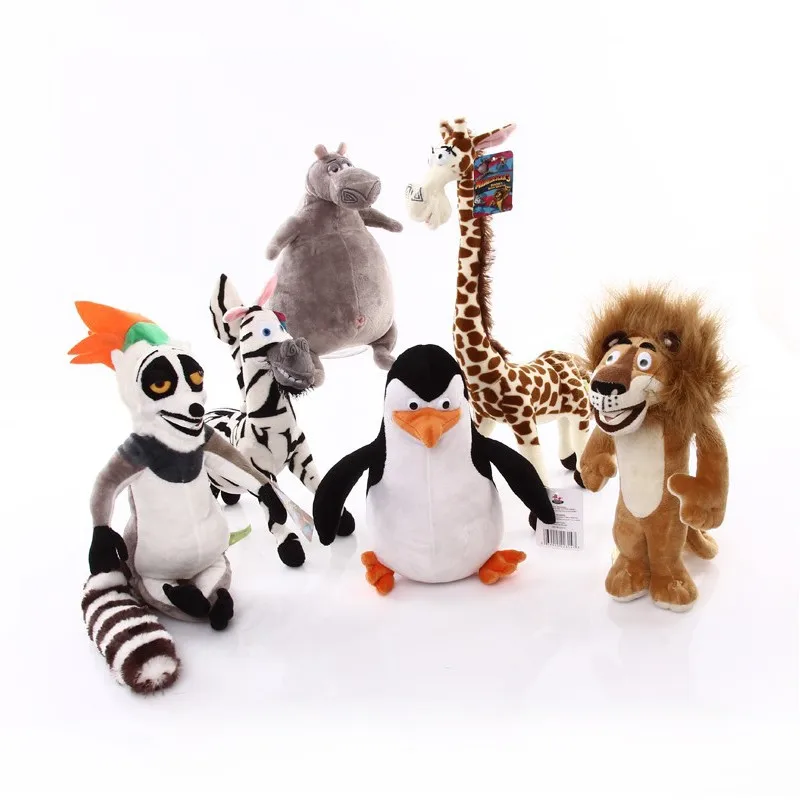 6 стилей Мадагаскар плюшевые игрушки Мадагаскар мультфильм фигурка Лев Жираф Пингвин Зебра игрушечные бегемоты милый подарок игрушки для детей