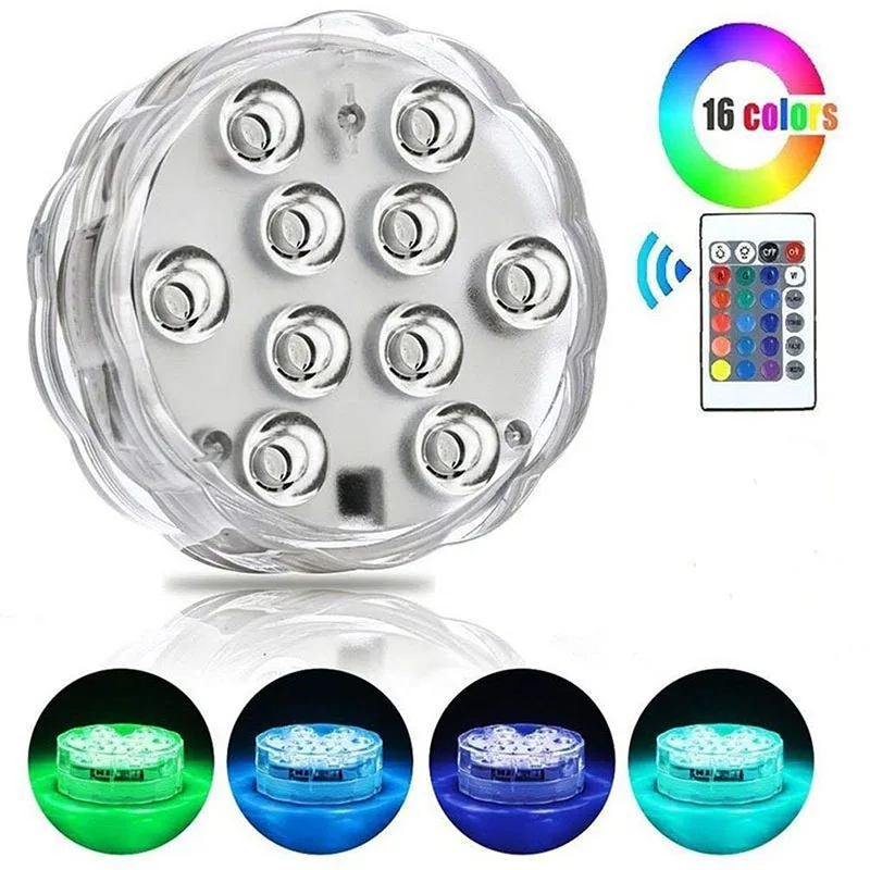 

10 Leds Remote Controlled RGB Submersible Light Underwater Night Lamp Battery Operated Vase Bowl Outdoor Garden Party Decoration