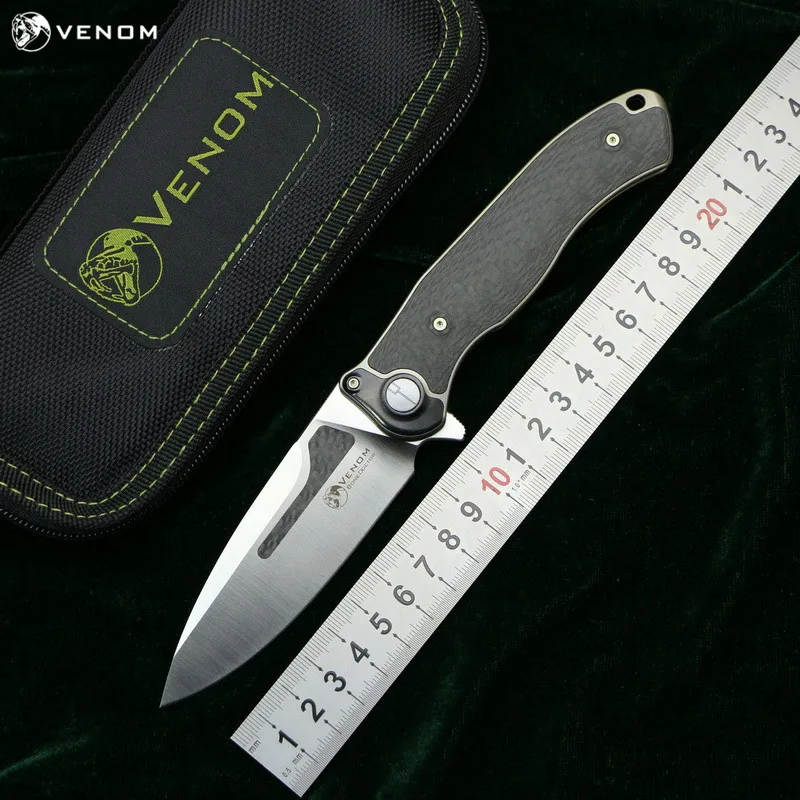Складной нож VENOM BONE DOCTOR M390 Titanium CF Flipper уличный Карманный кухонный для кемпинга