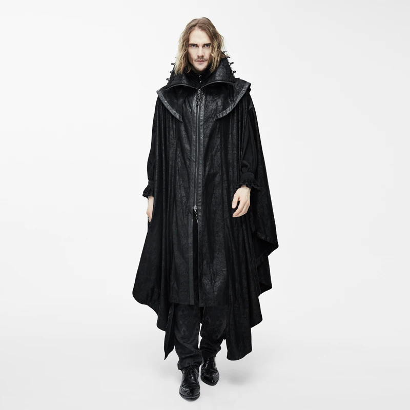 

Steampunk Men's Oversized Lapel Long Bat Bat Cape Jacket Dark Series Loose Hooded Zip Casual Vampire Black Jacket