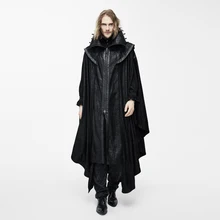 Steampunk Men's Oversized Lapel Long Bat Bat Cape Jacket Dark Series Loose Hooded Zip Casual Vampire Black Jacket black chiffon loose bat sleeves cape shawl top