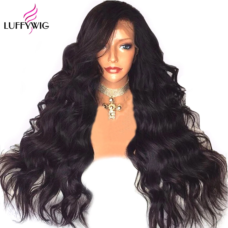 LUFFYHAIR 13x6 синтетические волосы на кружеве глубокая часть 250% плотность парик Remy бразильский средства ухода за кожей волна человеческие