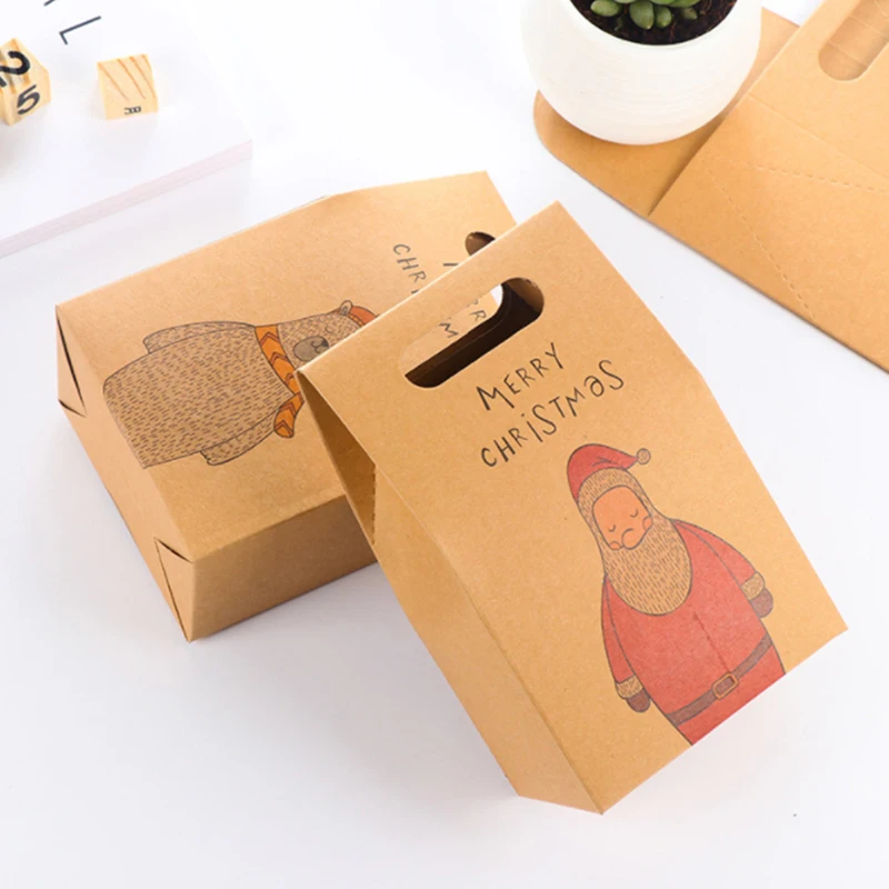 5Pcs Candy Present Bag Christmas Paper Bag Box Xmas Party Holiday Cookies Candy Present Bag