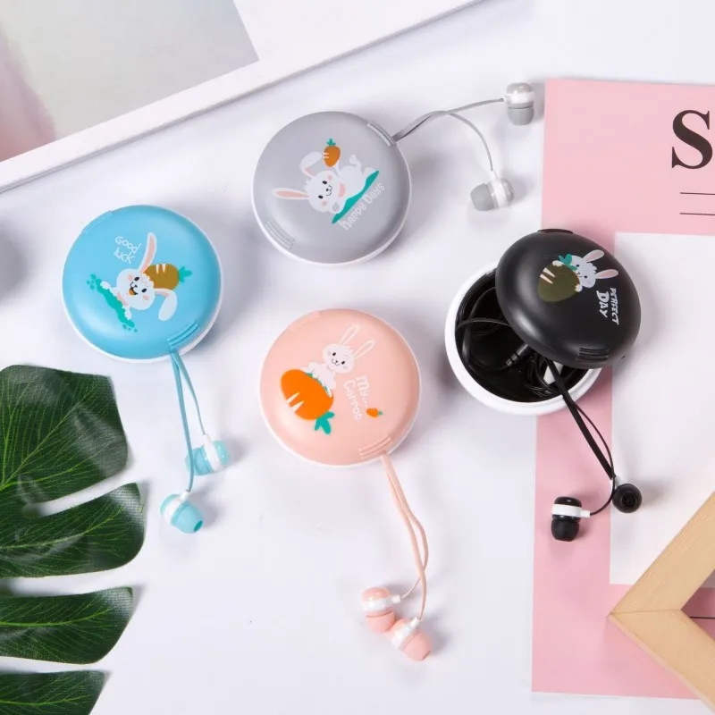 Rabbit Earphones 3.5mm Stereo Music In-ear Earbuds With Mic Kids Girl Earphone Storage Box For MP3 MP4 Phones | Электроника