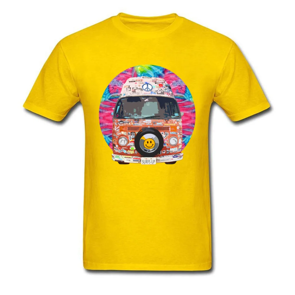 Slim Fit Groovy Hippie Van Tees for Men Brand New Summer/Autumn O-Neck Pure Cotton Short Sleeve T Shirt Custom Tops Tees Groovy Hippie Van yellow