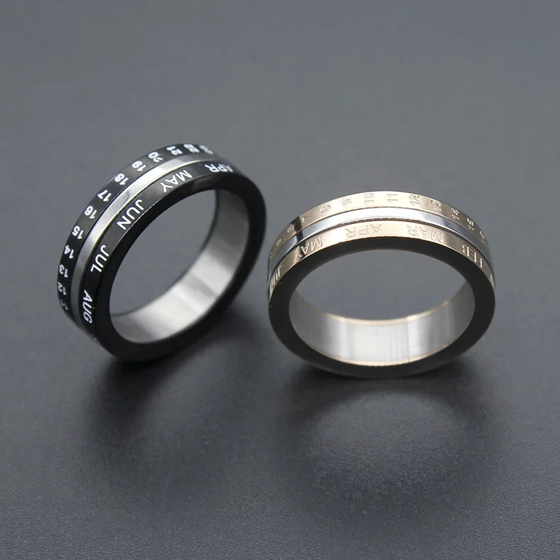 Цифровое кольцо с датой, парные кольца из нержавеющей стали, черное розовое золото, кольцо для влюбленных, вращающееся, модное ювелирное изделие, размер 6-11