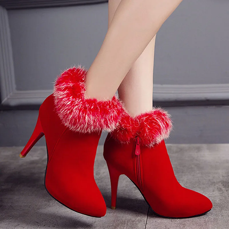 

Warm Winter Women High Heel Boots Fashion Plus Size Cotton With Fur Female Footwear Casual Women Shoes Snow Ankle Boots CBT1066