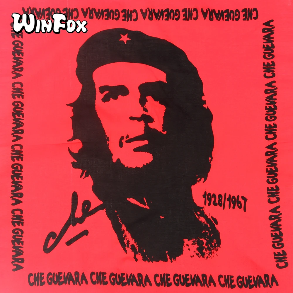

Winfox 55cm*55cm 100%Cotton Red Che Guevara Pattern Unisex Square Bandanas Headwrap Head Wrap Scarf Wristband For Men Women