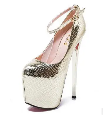 

New 2016 Women Shoes 20cm Highe Heels Platform Women Pumps Serpentine Leather Gold Sexy Women Pumps Club Dancing Shoes 35-43