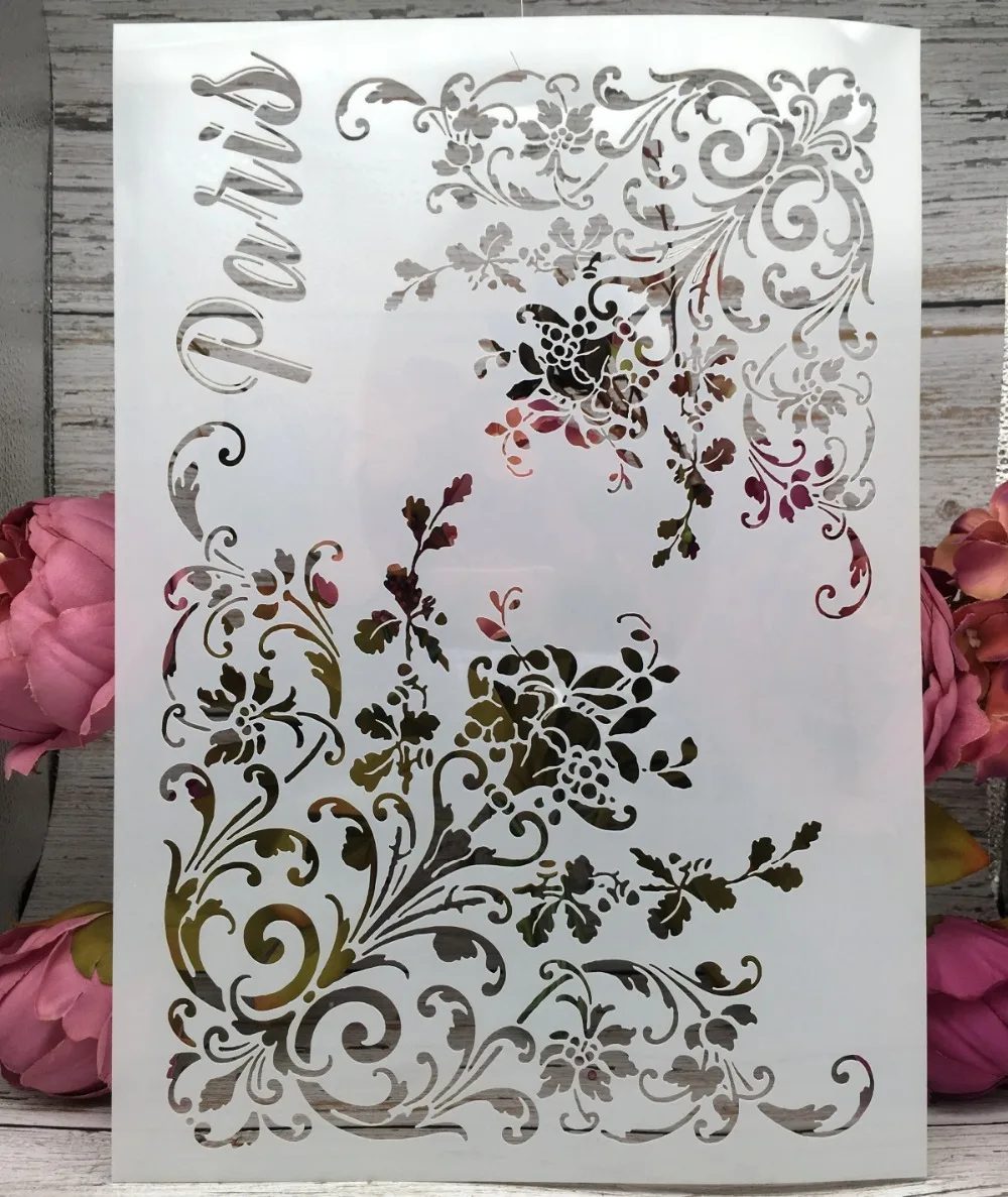 

29*21cm New Paris Flower Edge DIY Layering Stencils Wall Painting Scrapbook Coloring Embossing Album Decorative Card Template