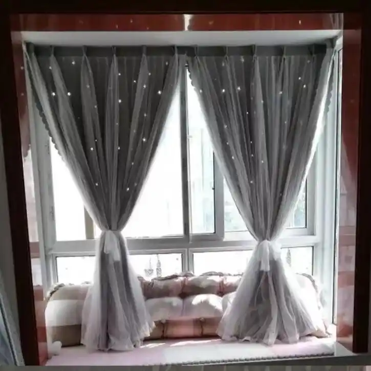 Nordic Hot Modern Tulle Black Out Double Curtain With Startassel