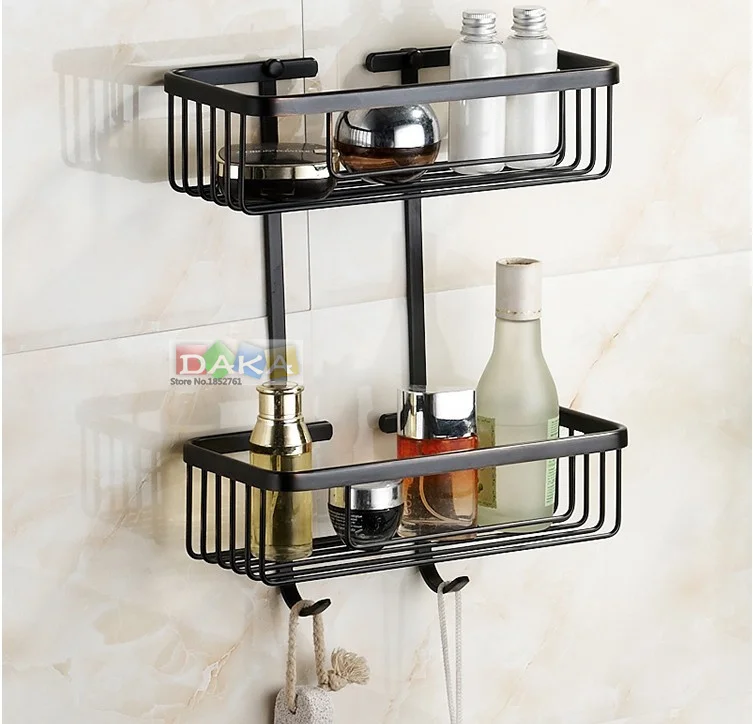 2016 Bathroom Accessories, Dual Tier Brass Material Black Finish Shower