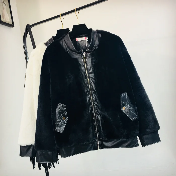 Couture Manteau Hiver Chaud gris Automne Mode Épaissie kaki 2018 De Fourrure Nouvelle Femelle Veste Cuir Blanc Femmes Outwear noir En Rqzw8tw