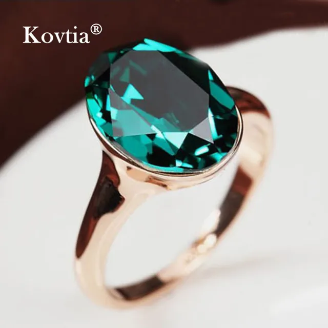 100 genuine austrian crystal wedding rings for women kovtia brand rose gold color jewelry green - Crystal Wedding Rings 100 genuine austrian crystal wedding rings for women kovtia brand rose gold color jewelry green - Crystal Wedding Rings