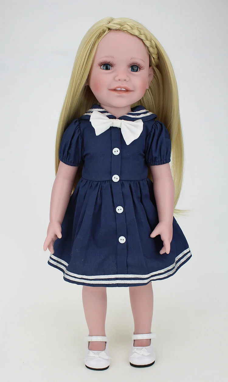 

Lifelike Vinyl 18 inch Baby Doll Toys For Kids Brinquedos Meninas With Long Blonde Hair Girl Navy Uniform Dress