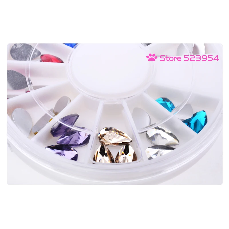 حار قطرة المياه مسمار الفن الديكور الراين 5X8 مللي متر 3d بريق سحر مسمار أحجار كريمة عجلة DIY مجوهرات أظافر اكسسوارات