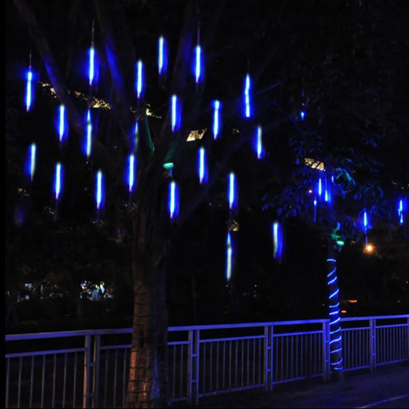 8Pcs Shower Rain Tubes Lamps 3M Fairy Christmas Tree Outdoor Garden Square Holiday String Light  AC220V 110V Wedding Party Decor (12)