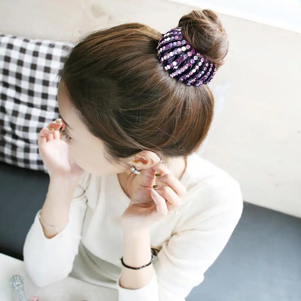 Bird Nest Rhinestone Expanding Tail Hair Bun Holder Grip Claw Hair
