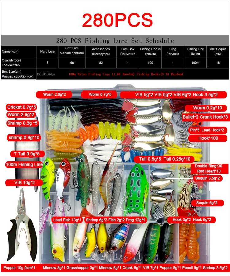 Рыболовные приманки набор смешанных кривошипных гольян Ложка VIB Твердая Приманка Мягкая приманка в виде червя набор джиг плоскогубцы для крючков в рыболовной Снасти Коробка Pesca FU463