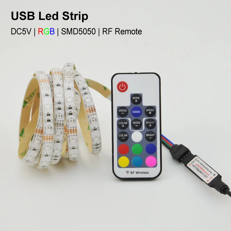 USB СВЕТОДИОДНЫЙ светильник 5 в 2835 RGB ленточный 50 см 1 м 2 3 4 гибкая ленточная RF пульт