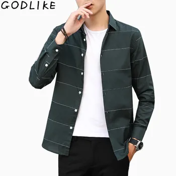 

2019 Business Shirt Mens Soild Cotton Turn Down Collar Slim Fit Men's Social Shirts Long Sleeve Gentlemen Striped Mens Shirts