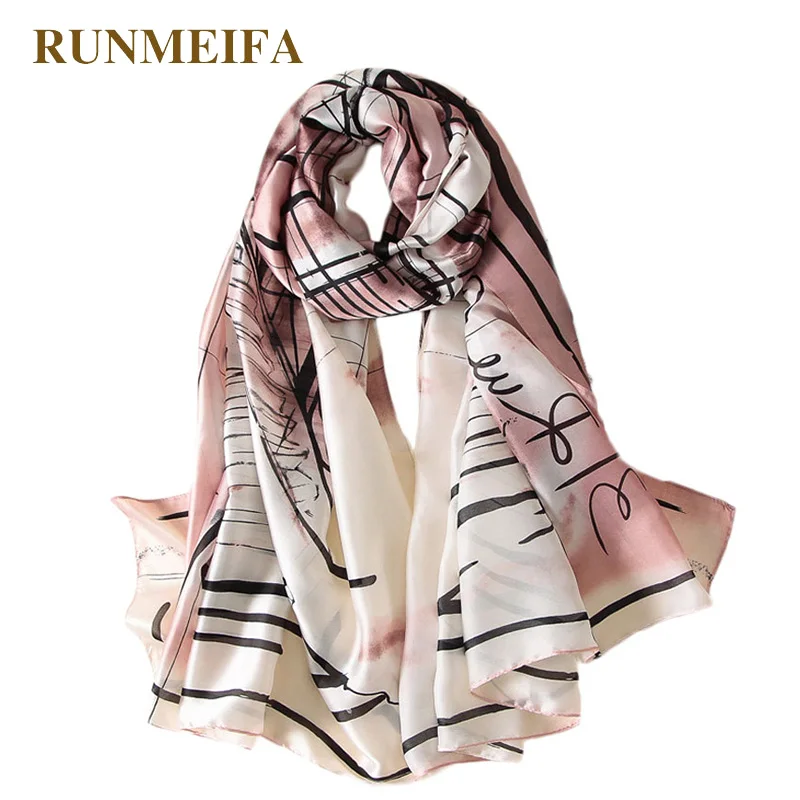 Женская шаль RUNMEIFA из шелка с рисунком рояля шарф для женщин 90x180 см|Женские шарфы| |