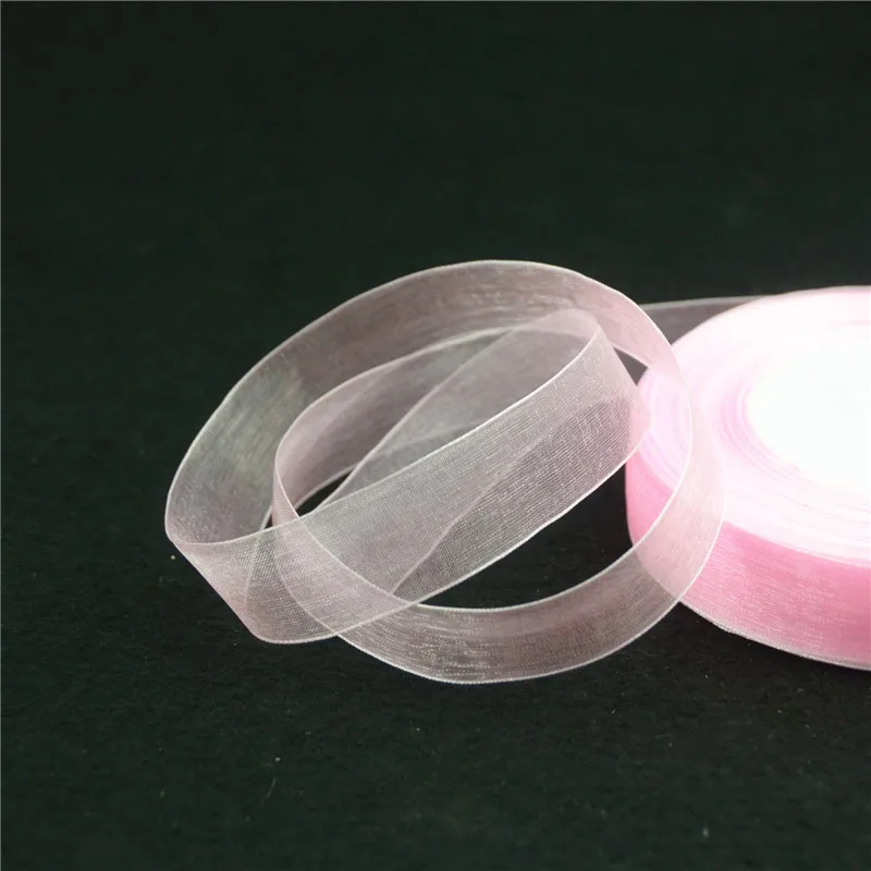 Хлопок 40 мм 50 ярдов/рулоны 44 м Прозрачная Шелковая органза полиэстер лента для украшения свадебной вечеринки тесьма подарочная упаковка пояс - Цвет: Pink