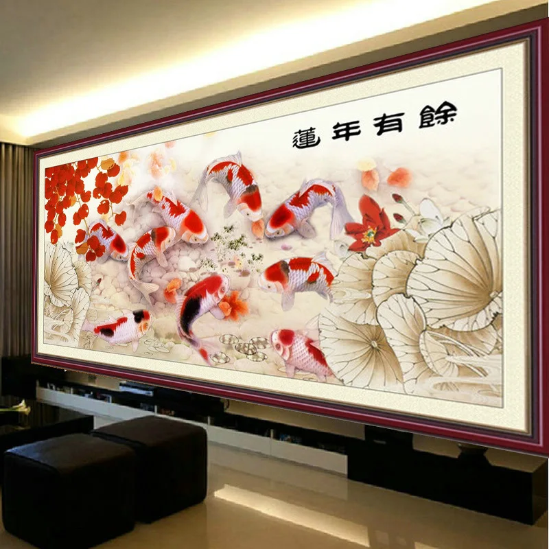 

Printed Canvas Needlework Counted Cross Stitch Kits Chinese Nine Fish Cotton Thread Cross-stitch Set for Embroidery Painting