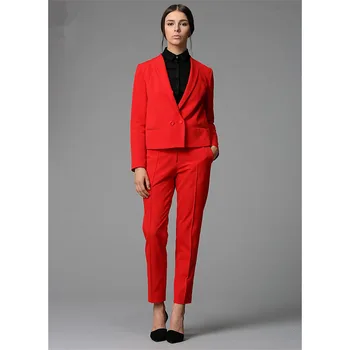 

New Red Work Wear Bussiness Formal Elegant Women Pant Suits Blazers Ladies Office Suits Fashion Women Trouser Suits Custom