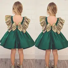 Детское плиссированное платье принцессы с бантом на спине и блестками для маленьких девочек мини-платье-пачка с высокой талией для свадебной вечеринки