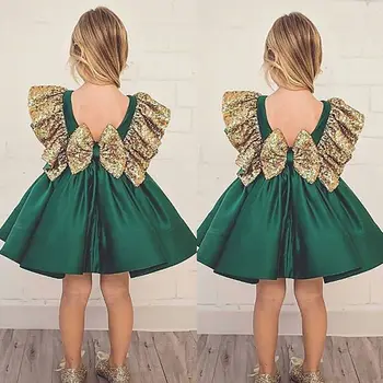

Kids Toddler Baby Girl Princess Back Bow Tie Sequins Ruffle Dress Wedding Party High Waist Tutu Mini Dress